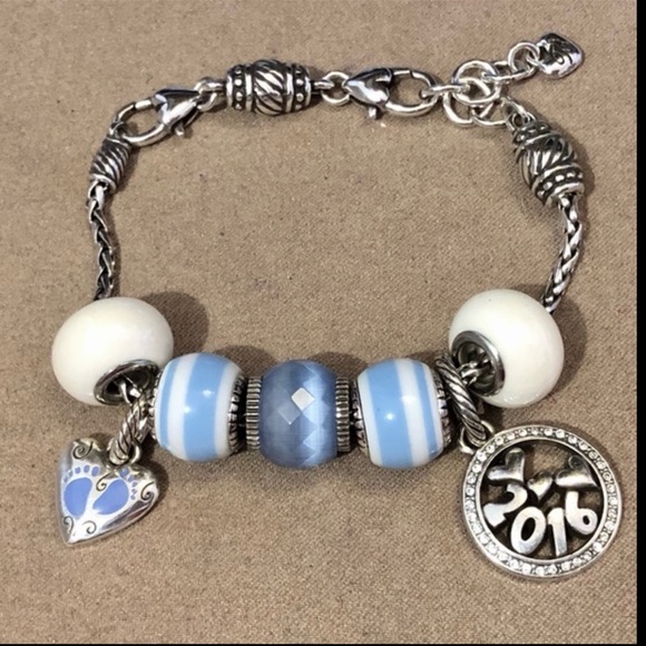 Two 🆕 Brighton Sugar Stripe resin beads Light blue & white Retired NWOT - Picture 5 of 6